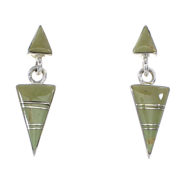 Turquoise Inlay Genuine Sterling Silver Post Dangle Earrings AX95995